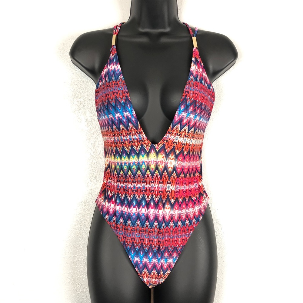 TOPSHOP geometric chevron swimsuit strappy *SUMMER SALE*.